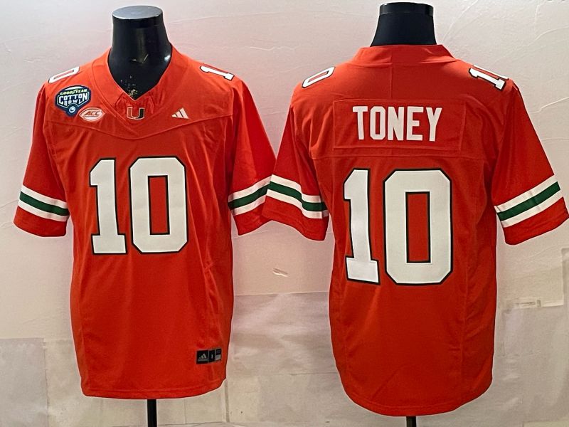 Men 2026 Miami Hurricanes #10 Toney Orange 3th generations Limited NCAA Jersey 054->ncaa teams->NCAA Jersey